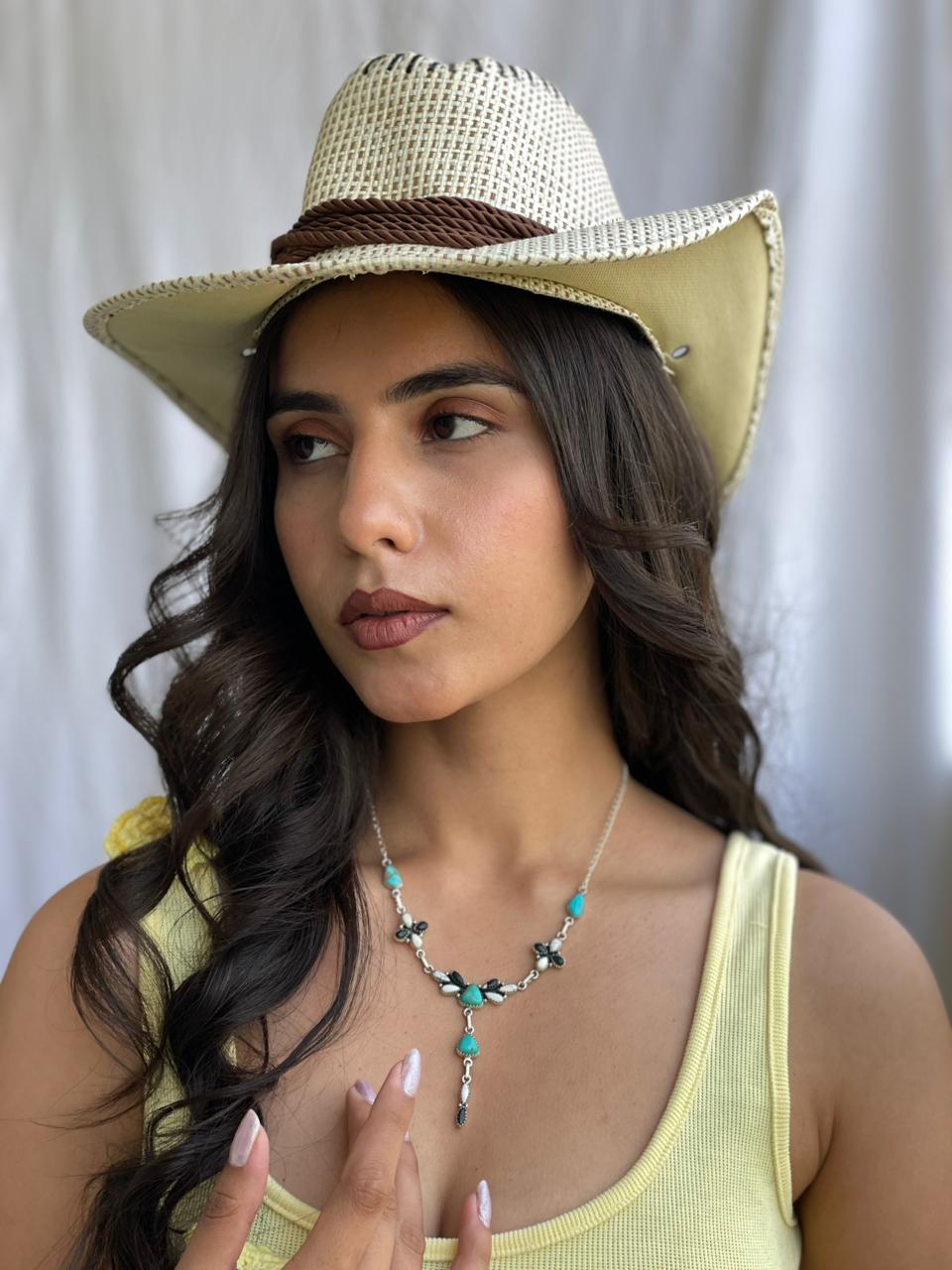 Handmade Sterling Silver Santa Maria Turquoise with White Buffalo Drop Necklace "Signed Nizhoni"