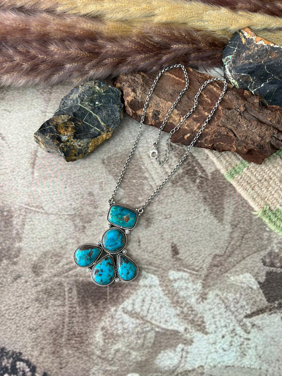 Handmade Sterling Silver Manassa Turquoise Collection: Necklace "Signed Nizhoni"