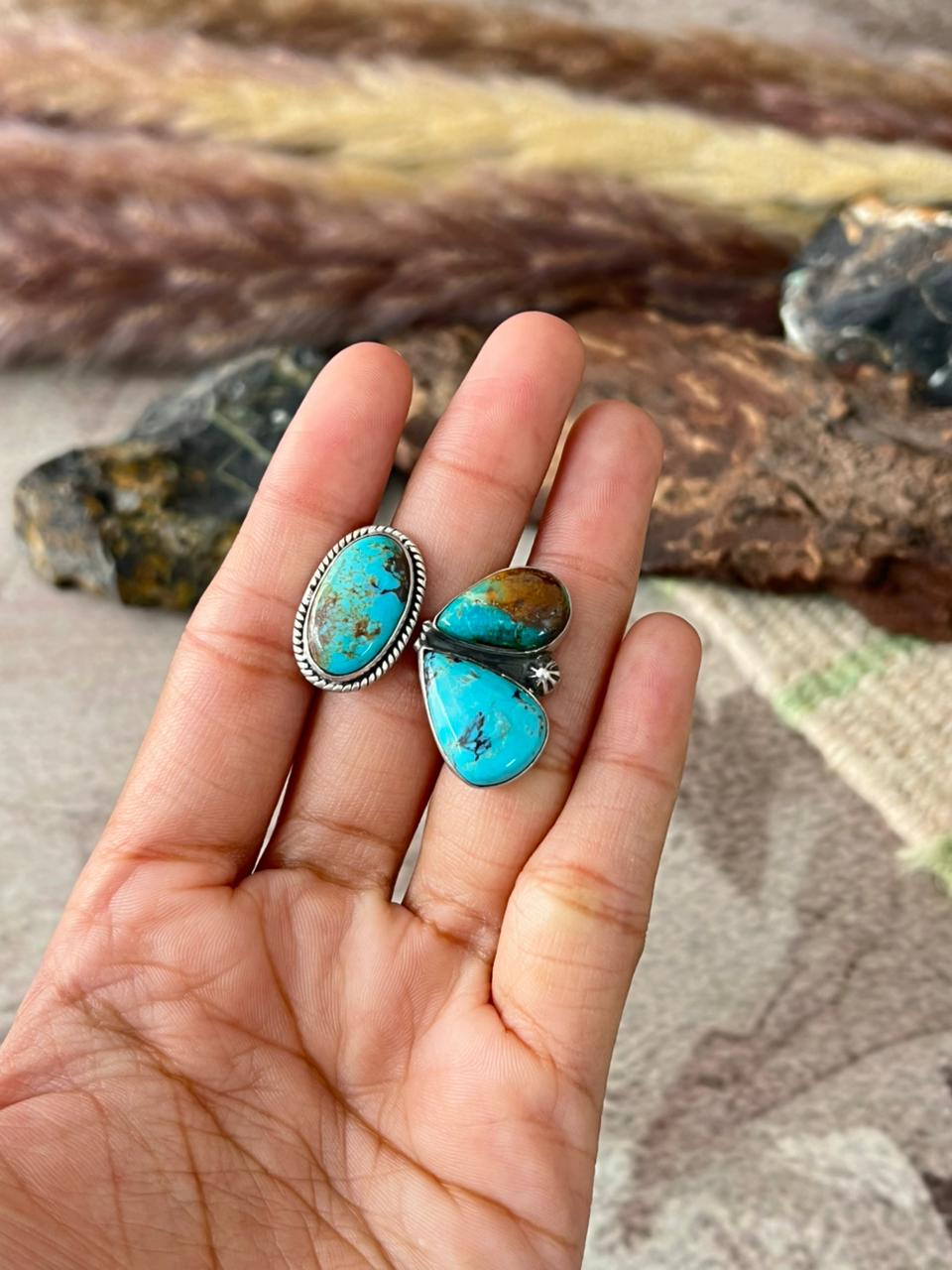 Handmade Sterling Silver Manassa Turquoise Collection: Adjustable Ring "Signed Nizhoni"