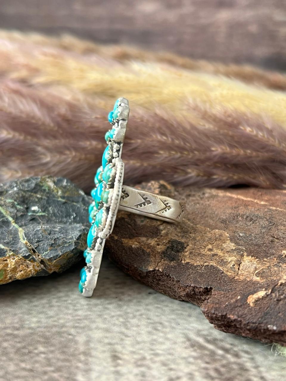 Handmade Sterling Silver Kingman Turquoise Adjustable Ring "Signed Nizhoni"