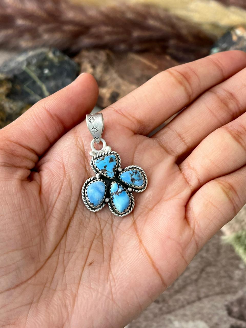 Handmade Sterling Silver Golden Hills Turquoise Pendant "Signed Nizhoni"