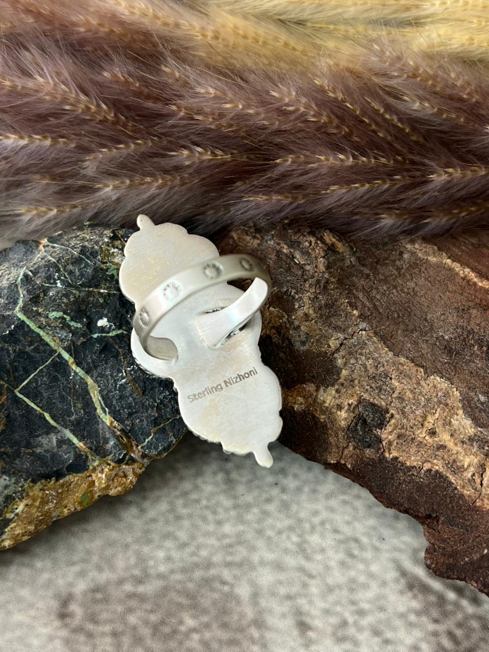 Handmade Sterling Silver Santa Maria Turquoise Adjustable Ring "Signed Nizhoni"