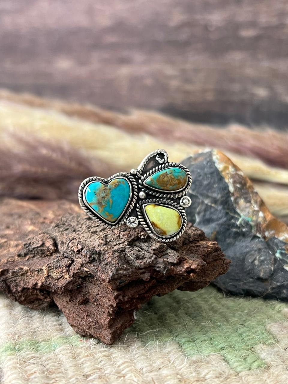 Handmade Sterling Silver Palomino with Santa Maria Turquoise Adjustable Ring "Signed Nizhoni"