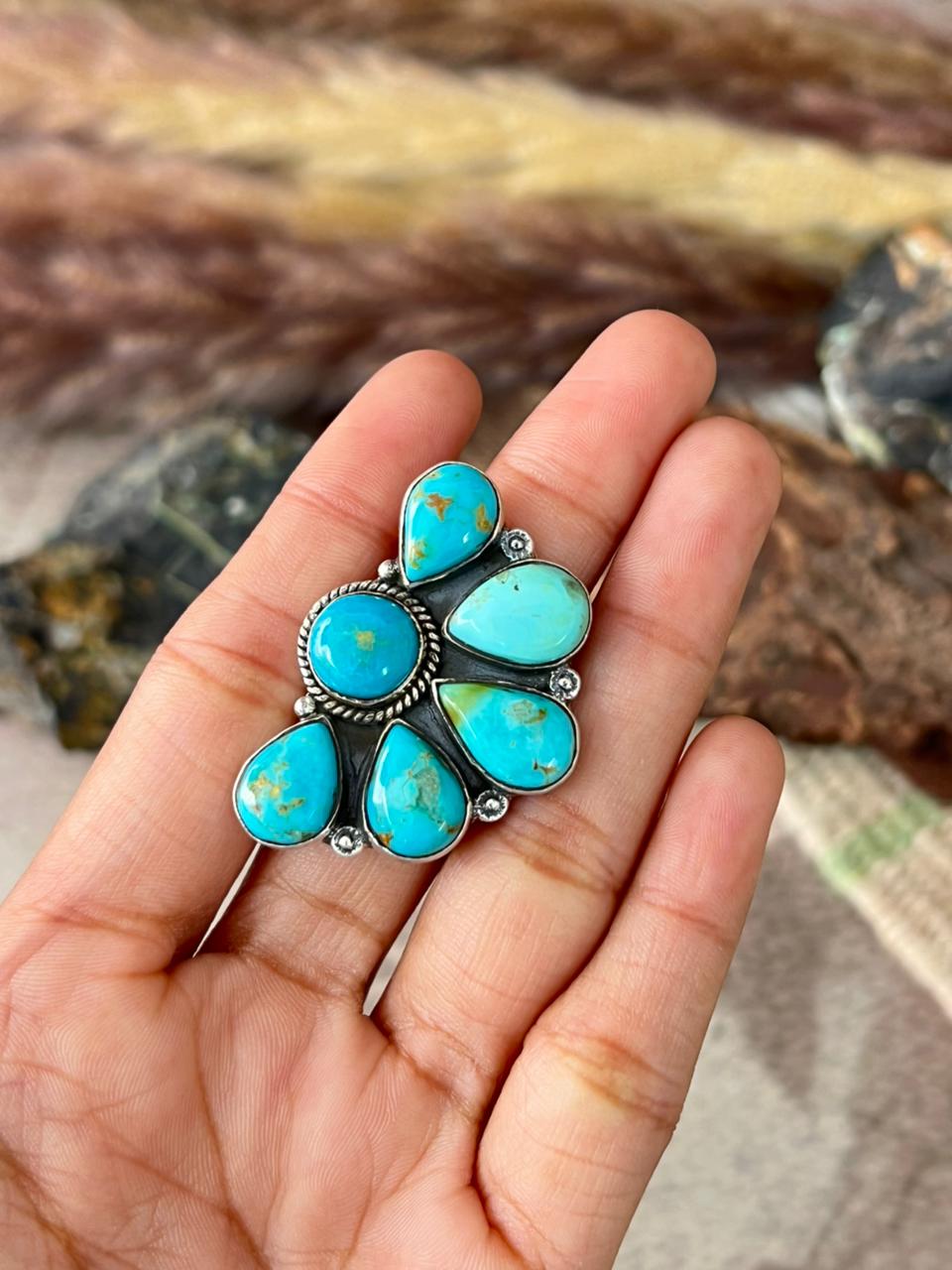 Handmade Sterling Silver Santa Maria Turquoise Adjustable Ring "Signed Nizhoni"