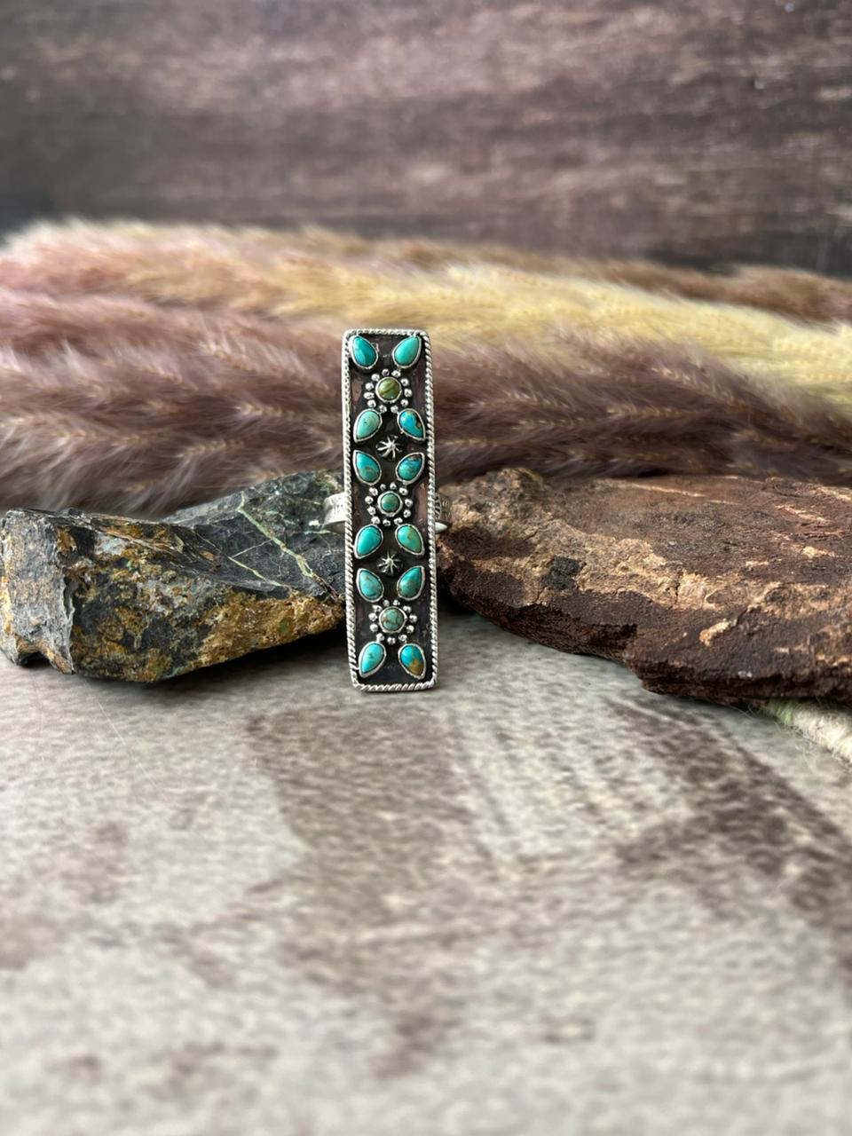 Handmade Sterling Silver Kingman Turquoise Adjustable Ring "Signed Nizhoni"