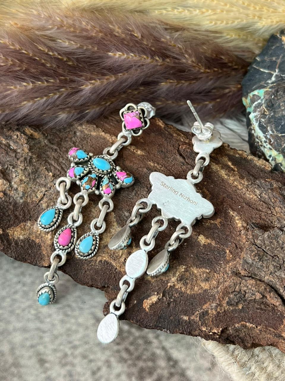 Handmade Sterling Silver Cotton Candy Post Dangle Earrings "Signed Nizhoni"