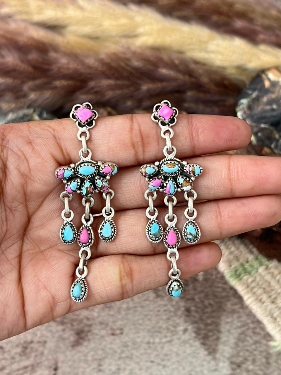 Handmade Sterling Silver Cotton Candy Post Dangle Earrings "Signed Nizhoni"