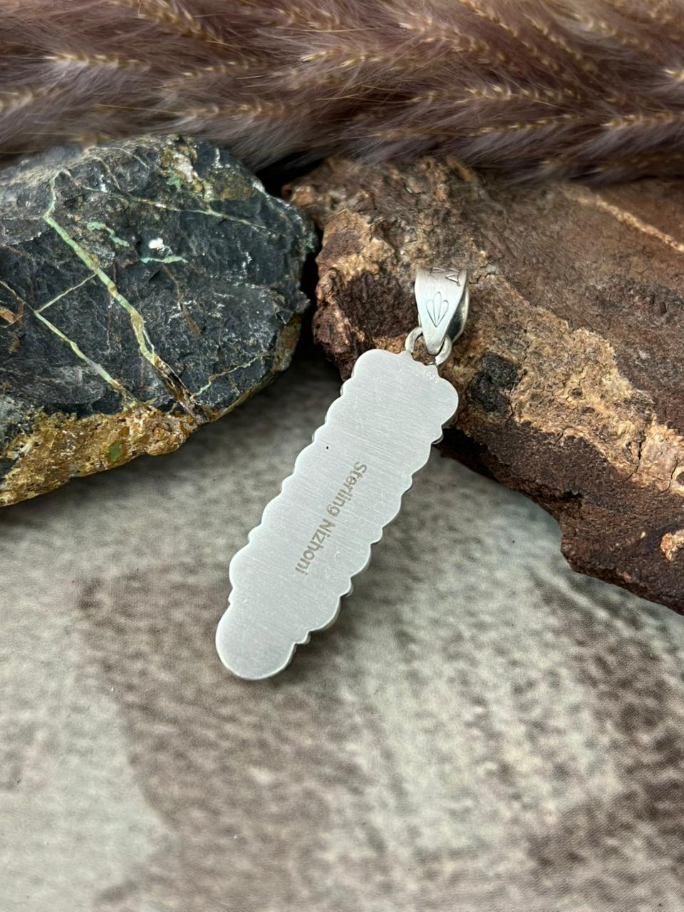 Handmade Sterling Silver Kingman with White Buffalo Pendant "Signed Nizhoni"