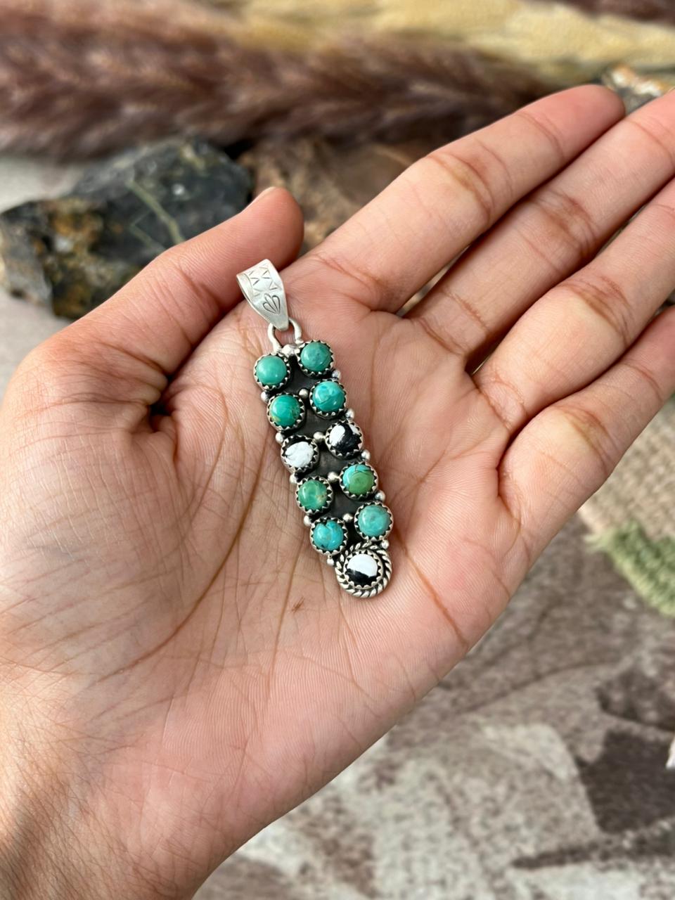 Handmade Sterling Silver Kingman with White Buffalo Pendant "Signed Nizhoni"