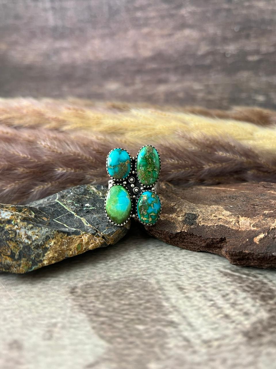 Handmade Sterling Silver Sonoran Mountain Turquoise Adjustable Ring "Signed Nizhoni"