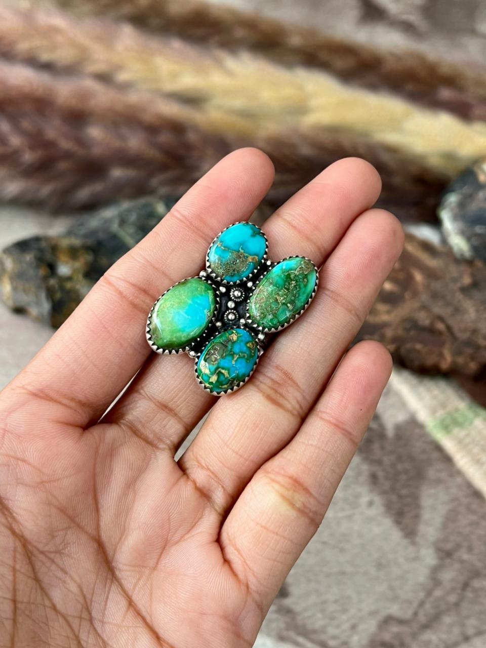 Handmade Sterling Silver Sonoran Mountain Turquoise Adjustable Ring "Signed Nizhoni"