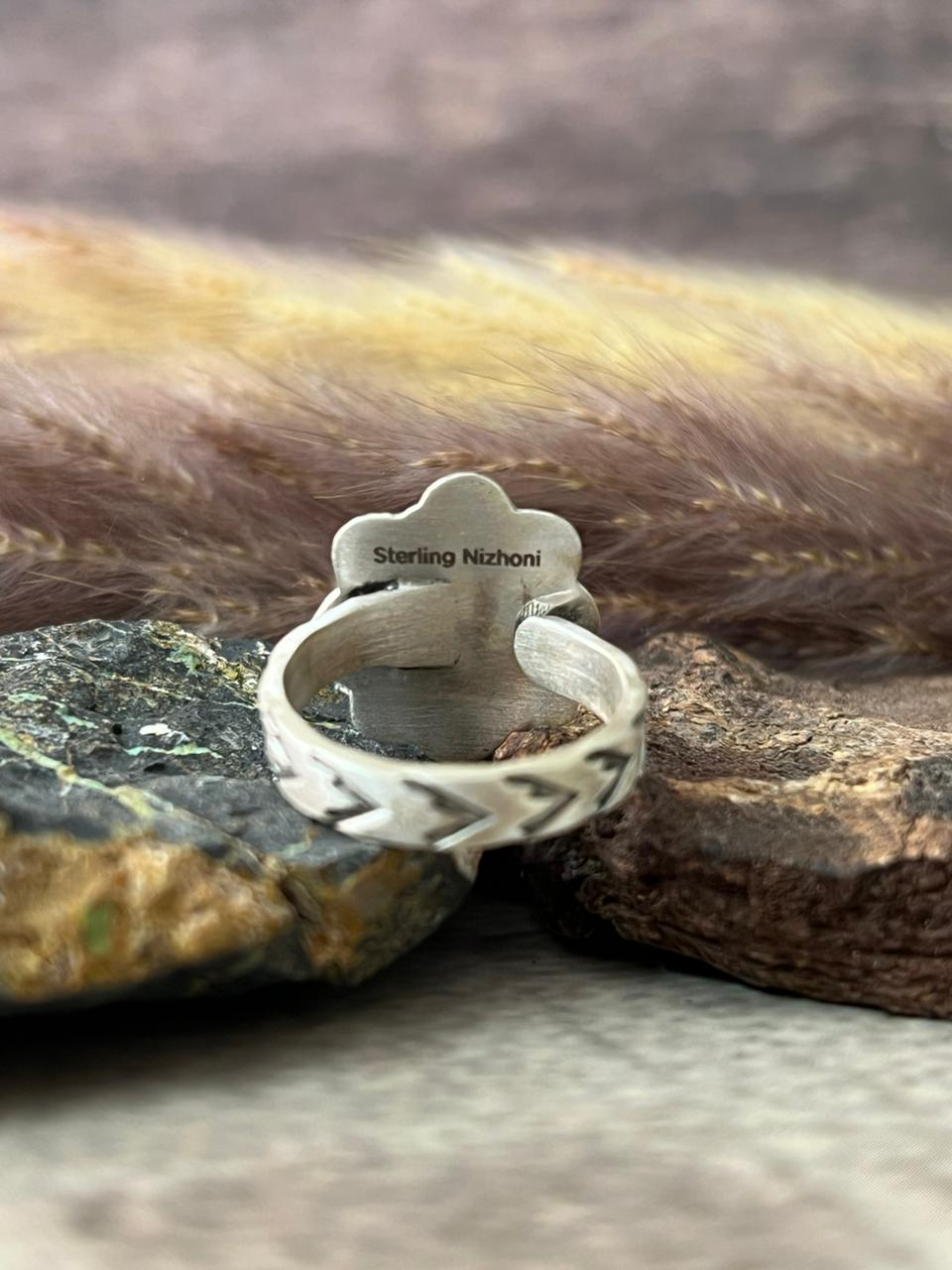 Handmade Sterling Silver Number 8 Turquoise Adjustable Ring "Signed Nizhoni"