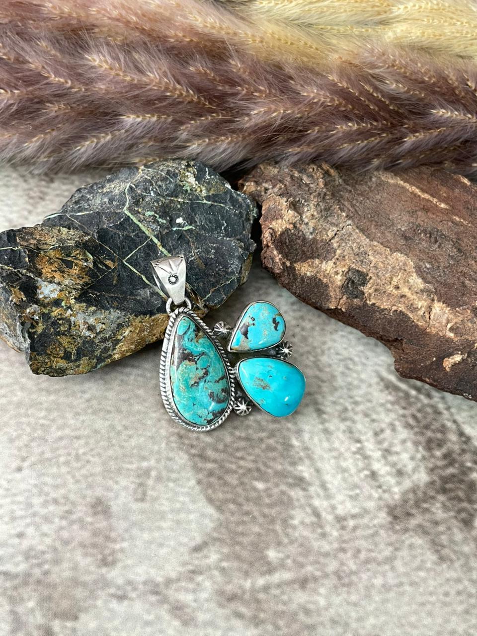 Handmade Sterling Silver Manassa Turquoise Collection: Pendant "Signed Nizhoni"