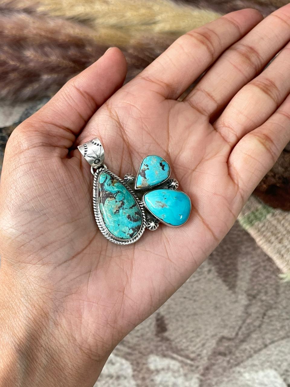 Handmade Sterling Silver Manassa Turquoise Collection: Pendant "Signed Nizhoni"