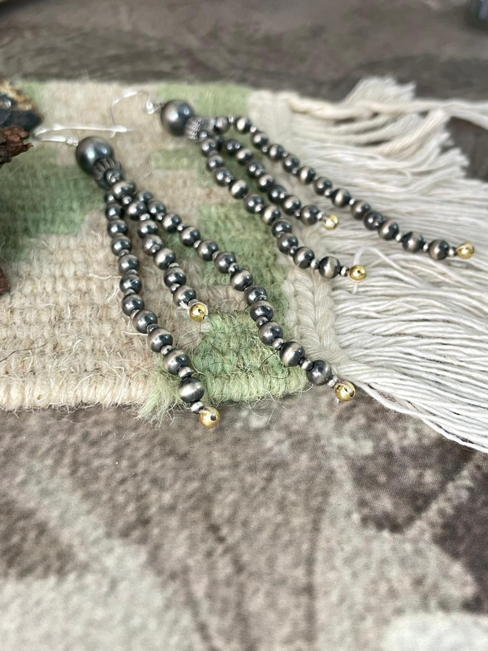 Handmade Sterling Silver and Gold Beads Hook Dangle Earrings