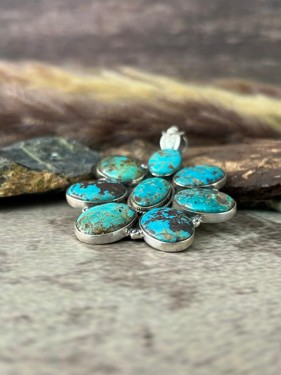 Handmade Sterling Silver Manassa Turquoise Collection: Pendant "Signed Nizhoni"