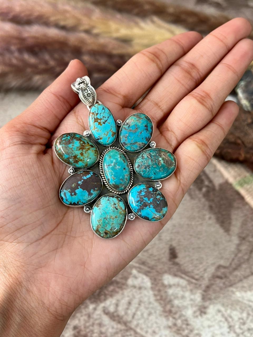 Handmade Sterling Silver Manassa Turquoise Collection: Pendant "Signed Nizhoni"