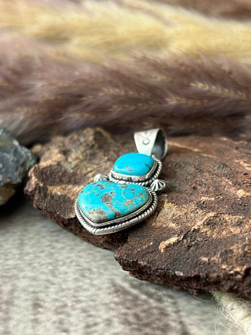 Handmade Sterling Silver Manassa Turquoise Collection: Pendant "Signed Nizhoni" (9)