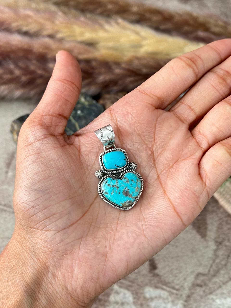 Handmade Sterling Silver Manassa Turquoise Collection: Pendant "Signed Nizhoni" (9)
