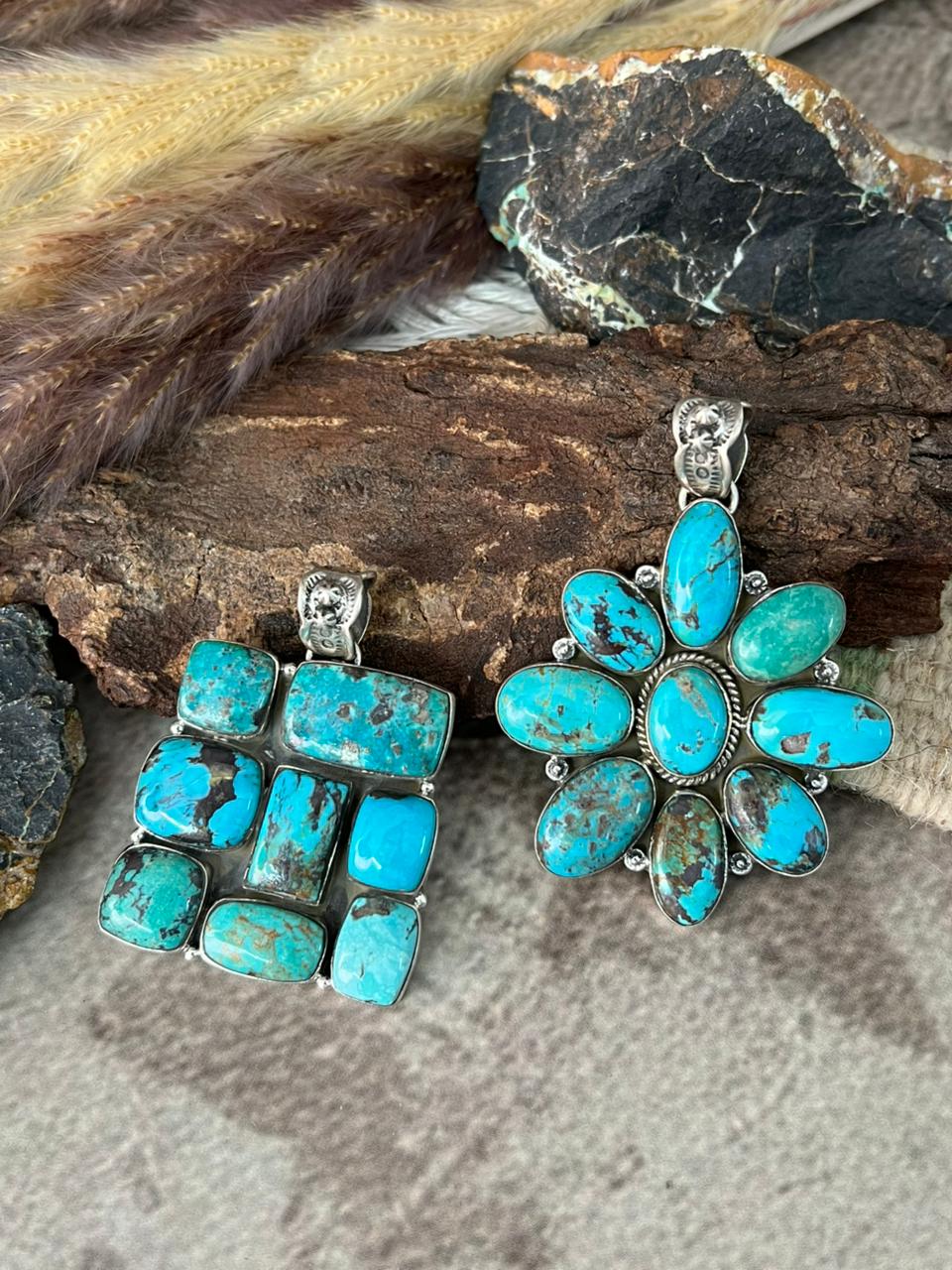 Handmade Sterling Silver Manassa Turquoise Collection: Pendant "Signed Nizhoni"