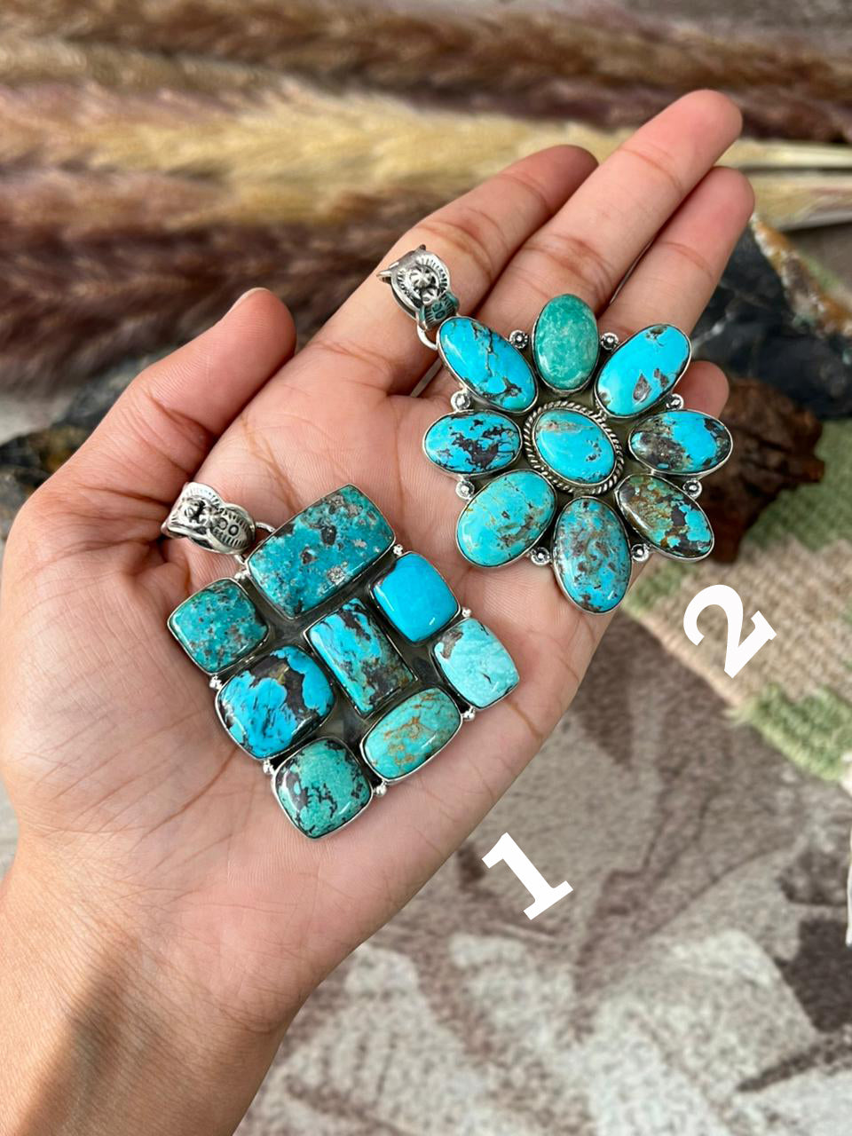 Handmade Sterling Silver Manassa Turquoise Collection: Pendant "Signed Nizhoni"