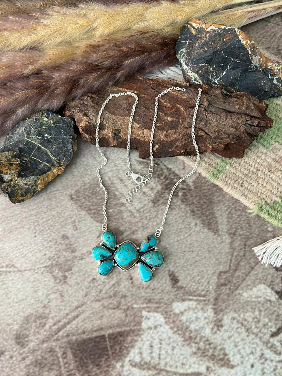 Handmade Sterling Silver Manassa Turquoise Collection: Necklace "Signed Nizhoni"