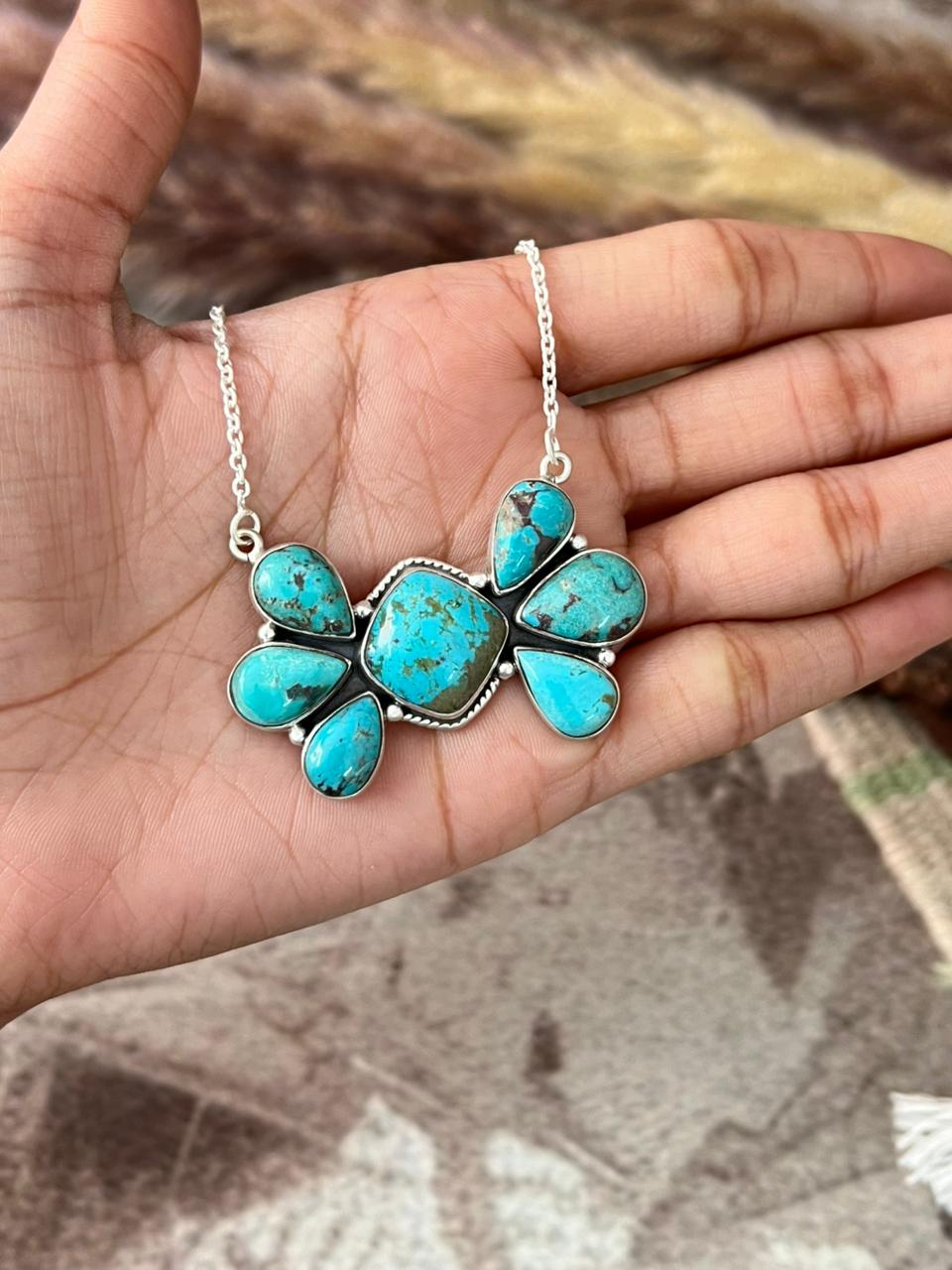 Handmade Sterling Silver Manassa Turquoise Collection: Necklace "Signed Nizhoni"
