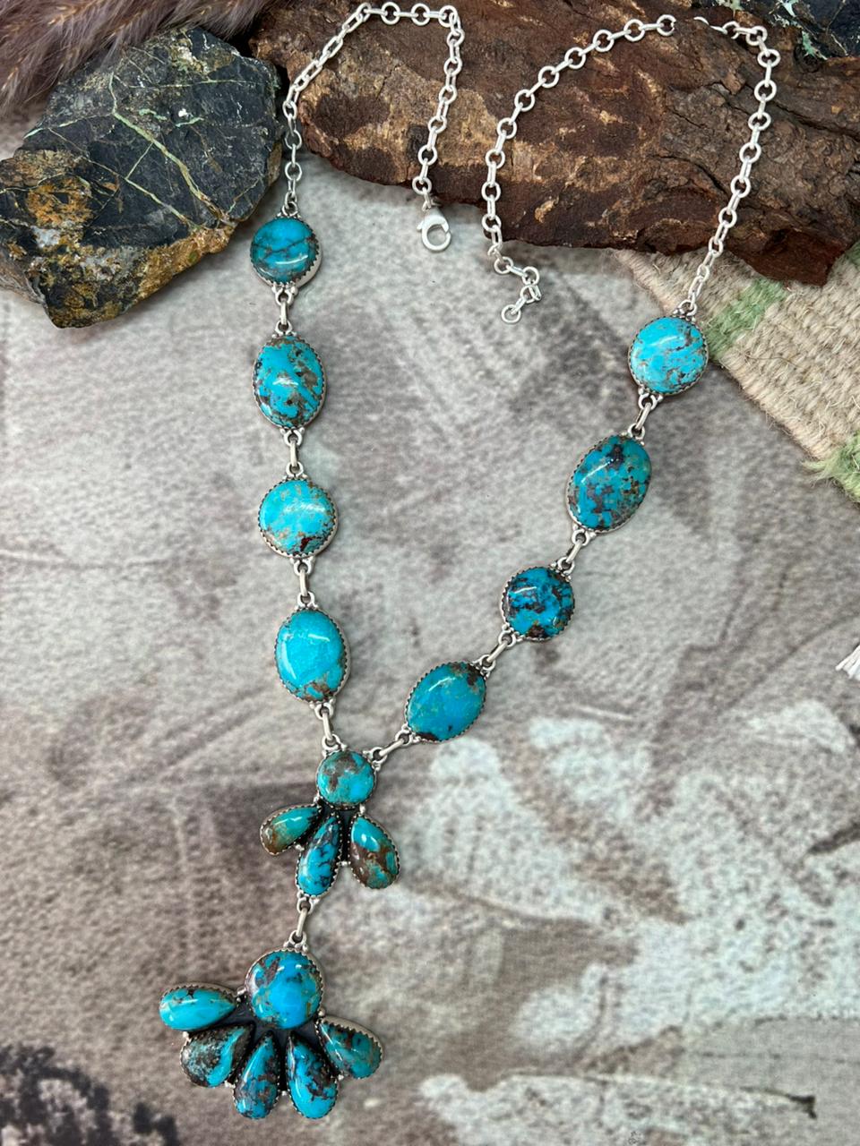 Handmade Sterling Silver Manassa Turquoise Collection: Necklace "Signed Nizhoni"