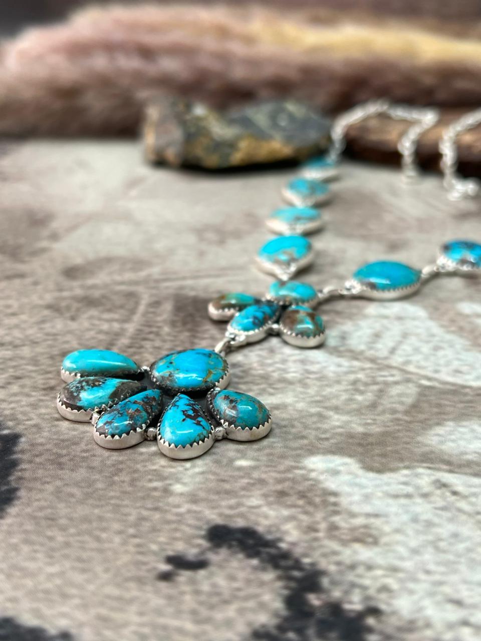 Handmade Sterling Silver Manassa Turquoise Collection: Necklace "Signed Nizhoni"