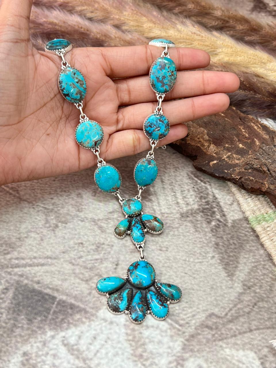 Handmade Sterling Silver Manassa Turquoise Collection: Necklace "Signed Nizhoni"