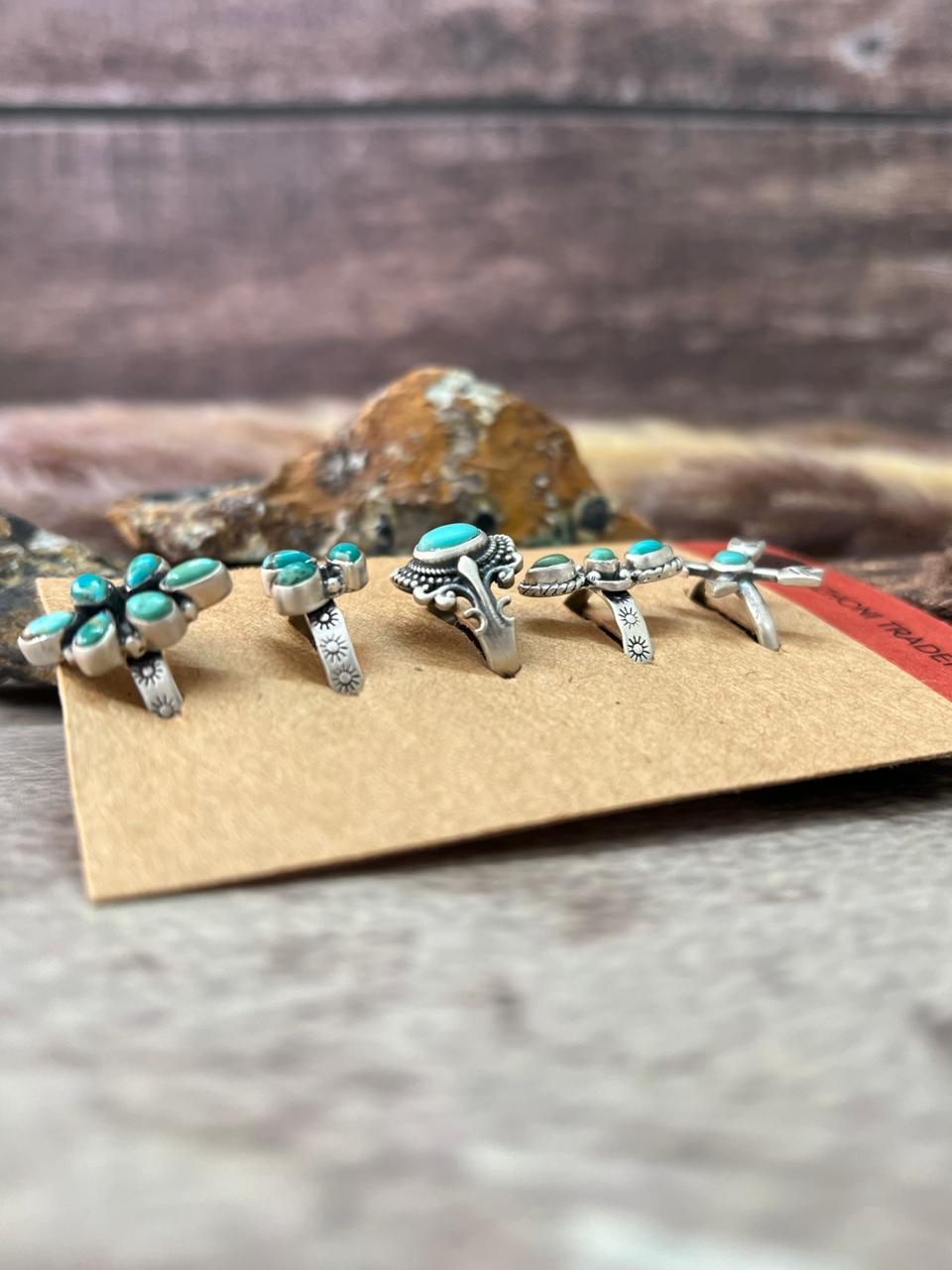 Handmade Sterling Silver Kingman Turquoise Adjustable Ring Card