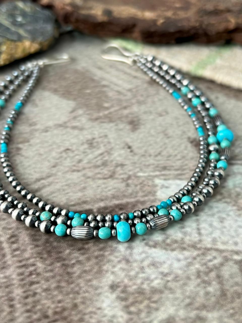 Handmade Sterling Silver Kingman Turquoise Purse Chain