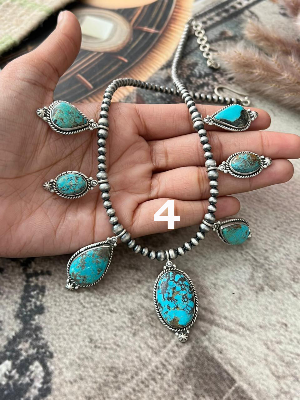 Handmade Sterling Silver Manassa Turquoise Collection: Beaded Necklace "Signed Nizhoni"