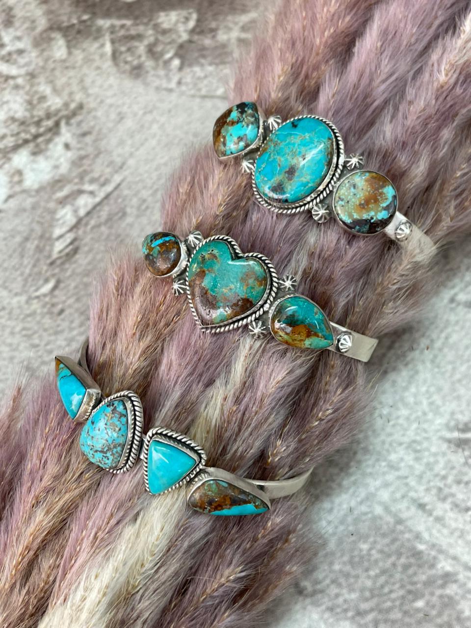 Handmade Sterling Silver Manassa Turquoise Collection: Cuff Bracelet "Signed Nizhoni"