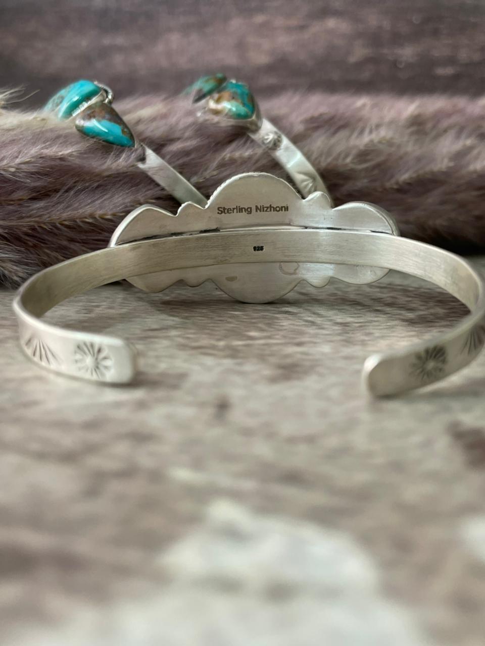 Handmade Sterling Silver Manassa Turquoise Collection: Cuff Bracelet "Signed Nizhoni"