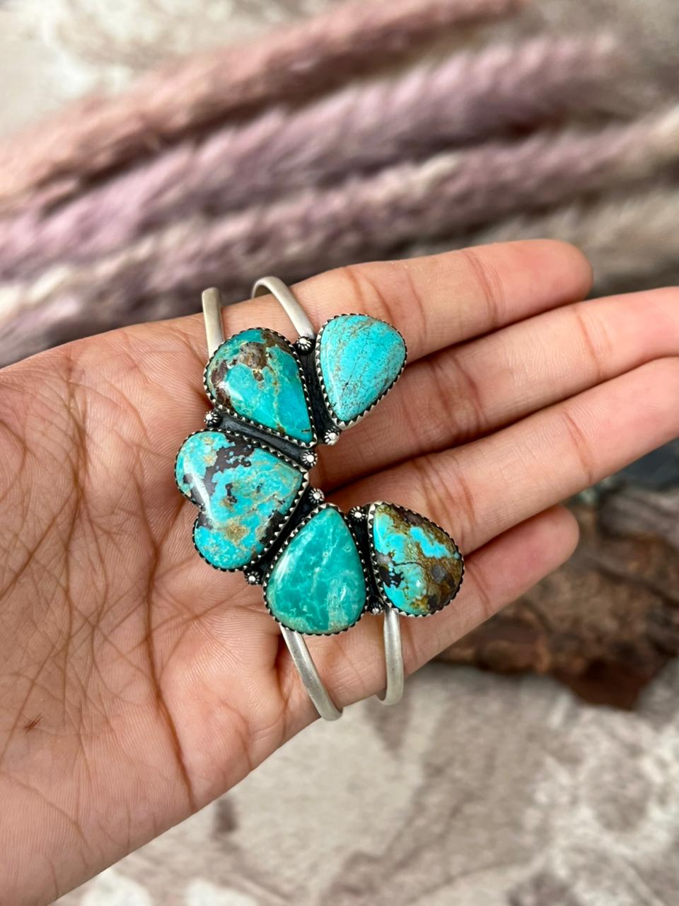 Handmade Sterling Silver Manassa Turquoise Collection: Cuff Naja Bracelet "Signed Nizhoni"
