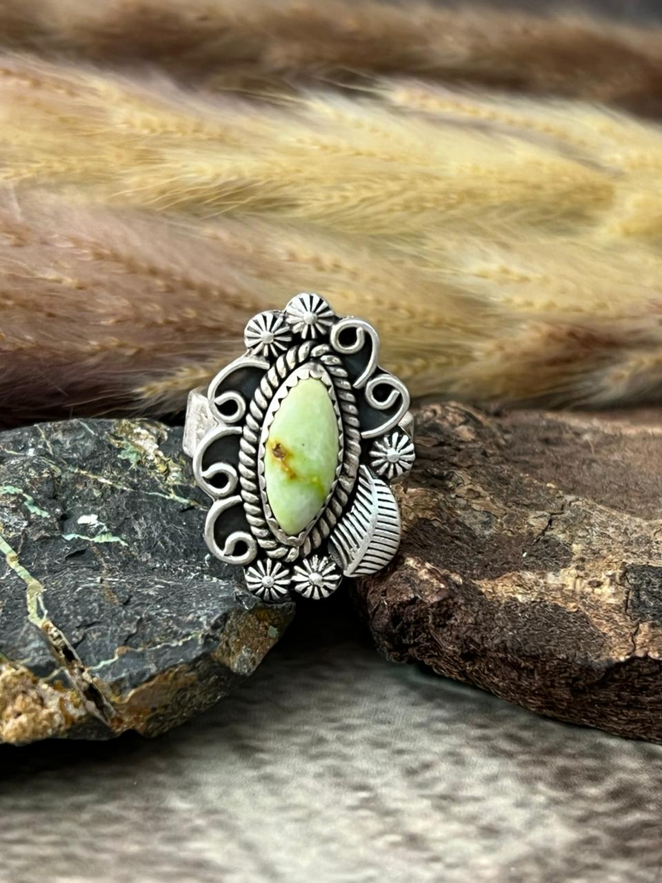 Handmade Sterling Silver Palomino Turquoise Adjustable Ring "Signed Nizhoni"