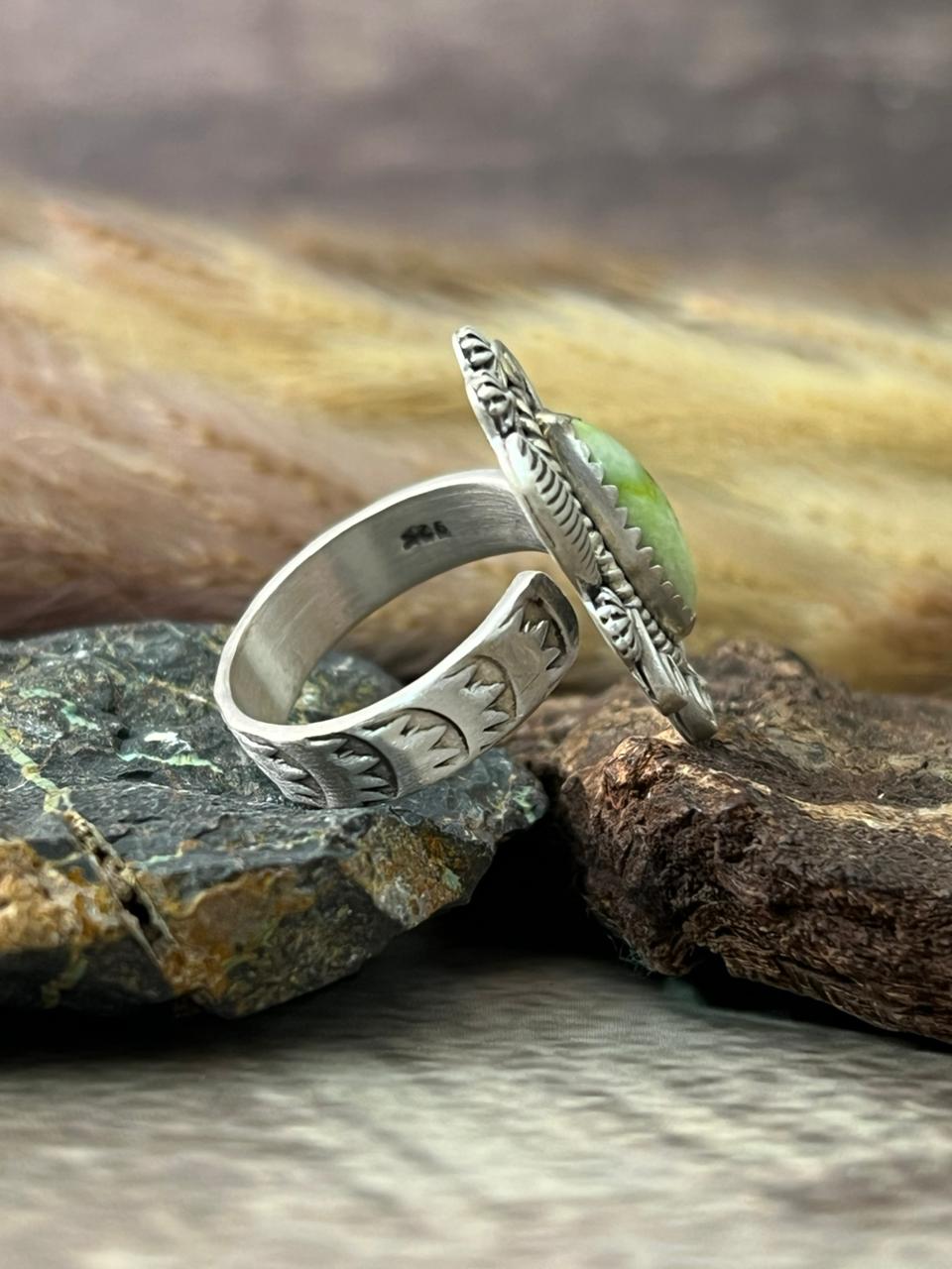 Handmade Sterling Silver Palomino Turquoise Adjustable Ring "Signed Nizhoni"