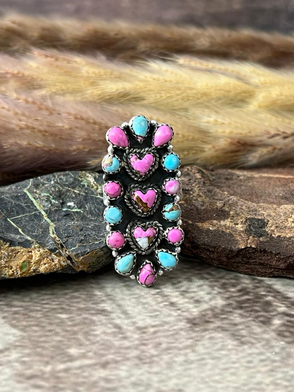 Handmade Sterling Silver Cotton Candy Adjustable Ring "Signed Nizhoni"