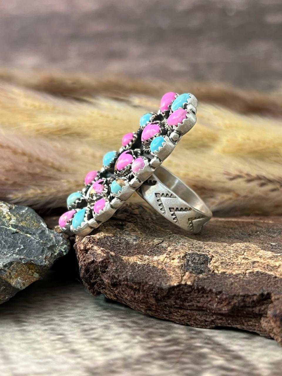 Handmade Sterling Silver Cotton Candy Adjustable Ring "Signed Nizhoni"