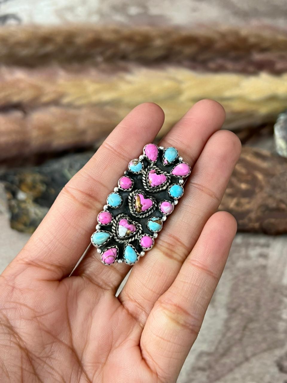 Handmade Sterling Silver Cotton Candy Adjustable Ring "Signed Nizhoni"