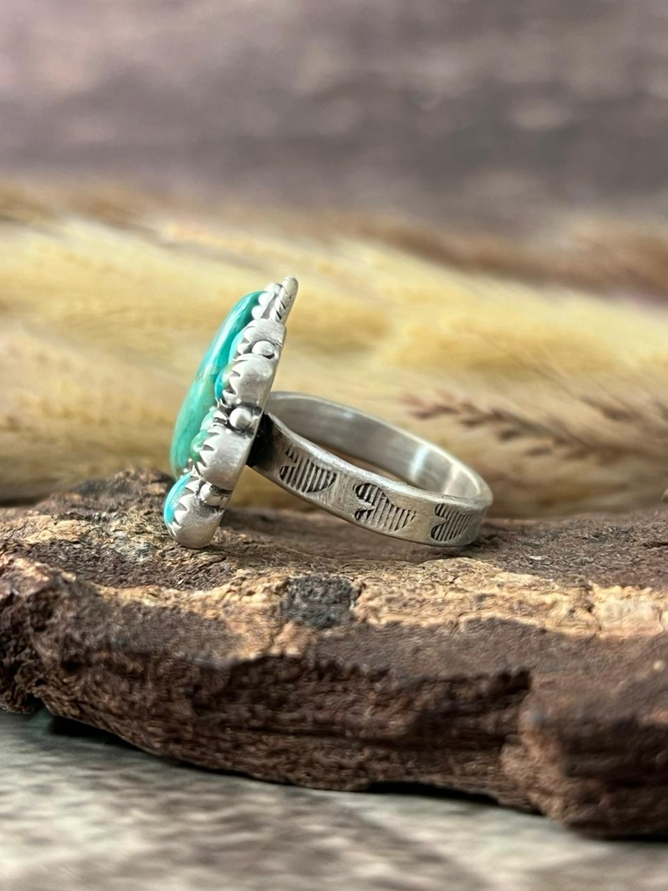 Handmade Sterling Silver Kingman Turquoise Adjustable Ring "Signed Nizhoni"