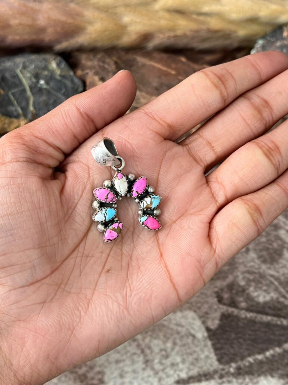 Handmade Sterling Silver Cotton Candy Naja Pendant "Signed Nizhoni"