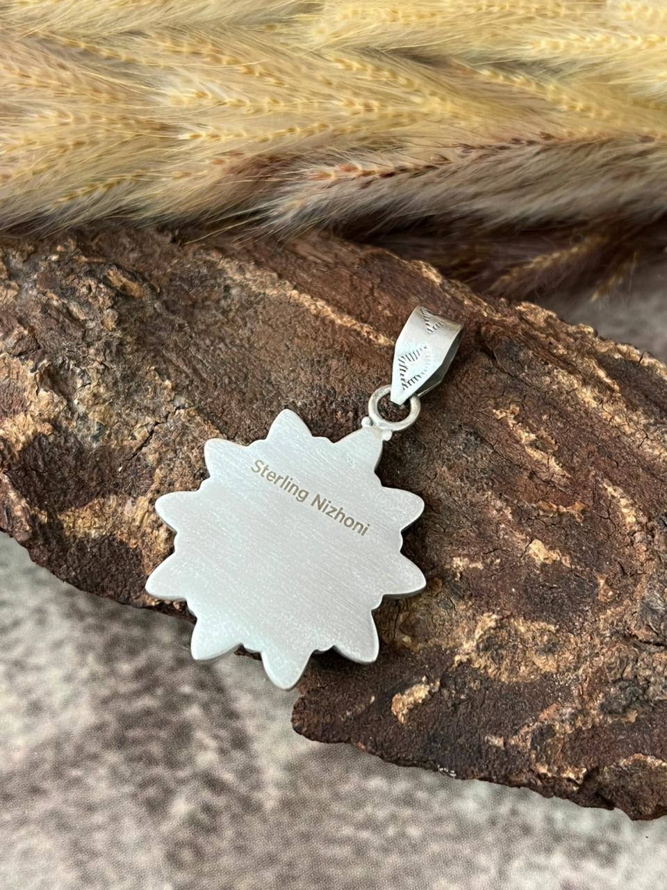 Handmade Sterling Silver Kingman with Orange Mojave Pendant "Signed Nizhoni"