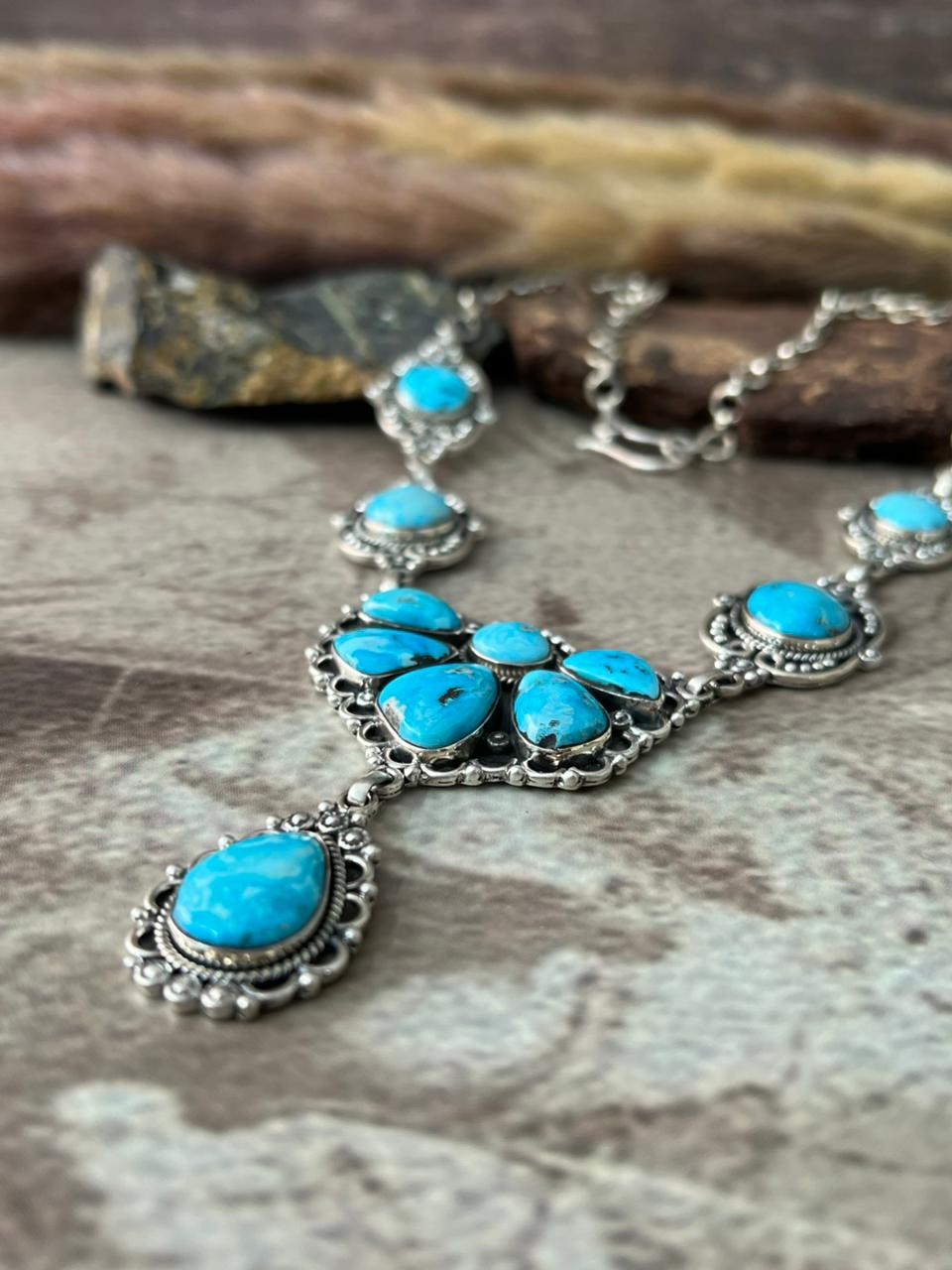 Handmade Sterling Silver White Water Turquoise Necklace "Signed Nizhoni"