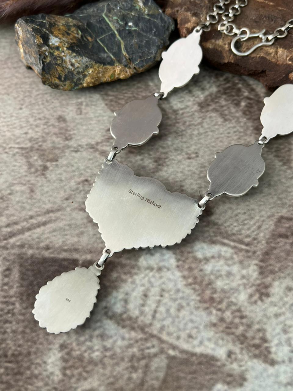 Handmade Sterling Silver White Water Turquoise Necklace "Signed Nizhoni"