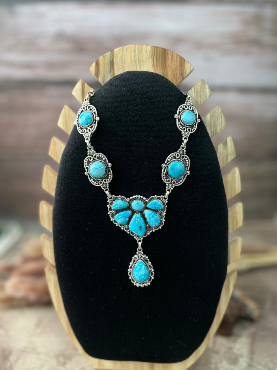 Handmade Sterling Silver White Water Turquoise Necklace "Signed Nizhoni"