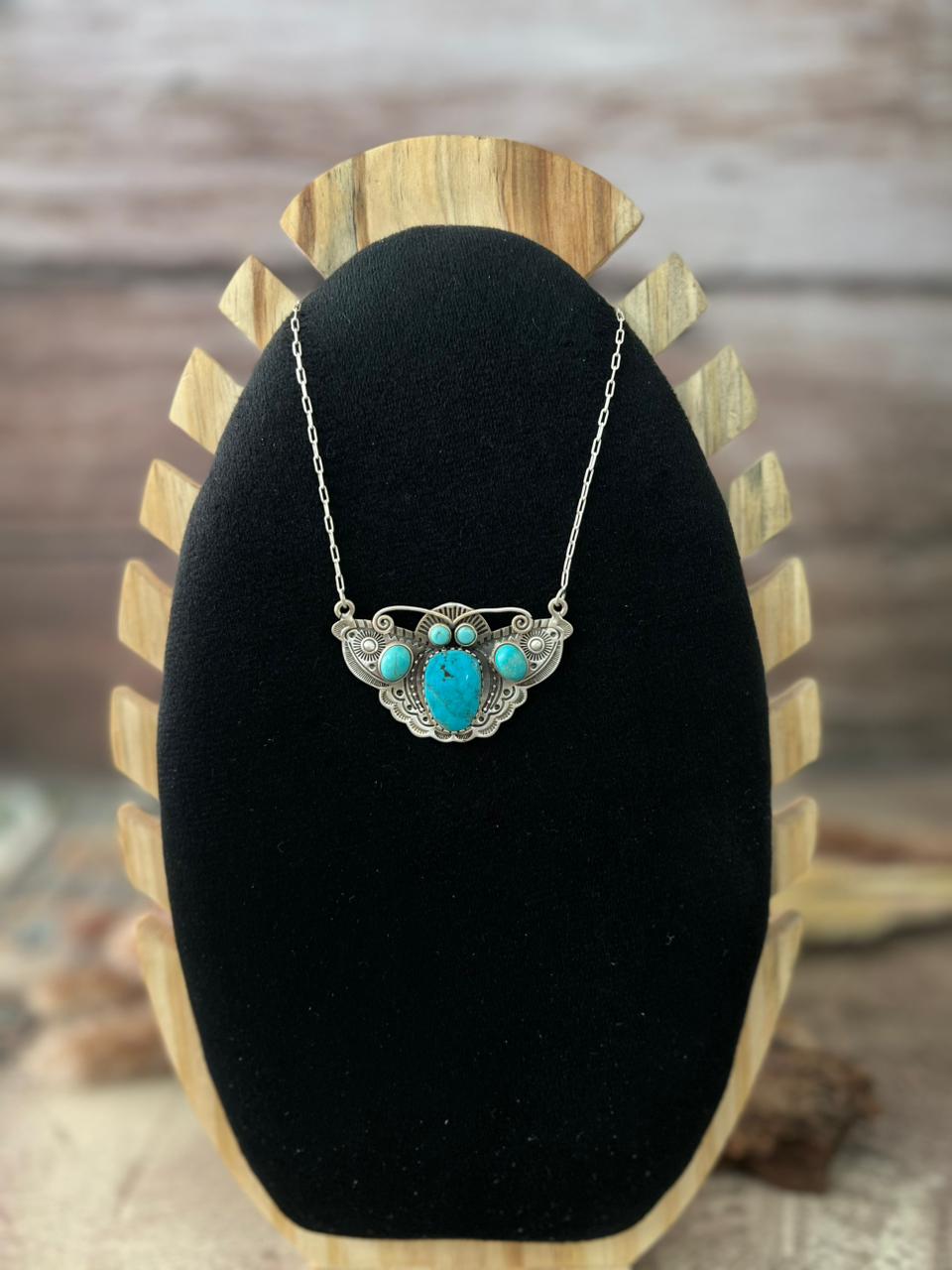 Handmade Sterling Silver Kingman Turquoise Necklace "Signed Nizhoni"