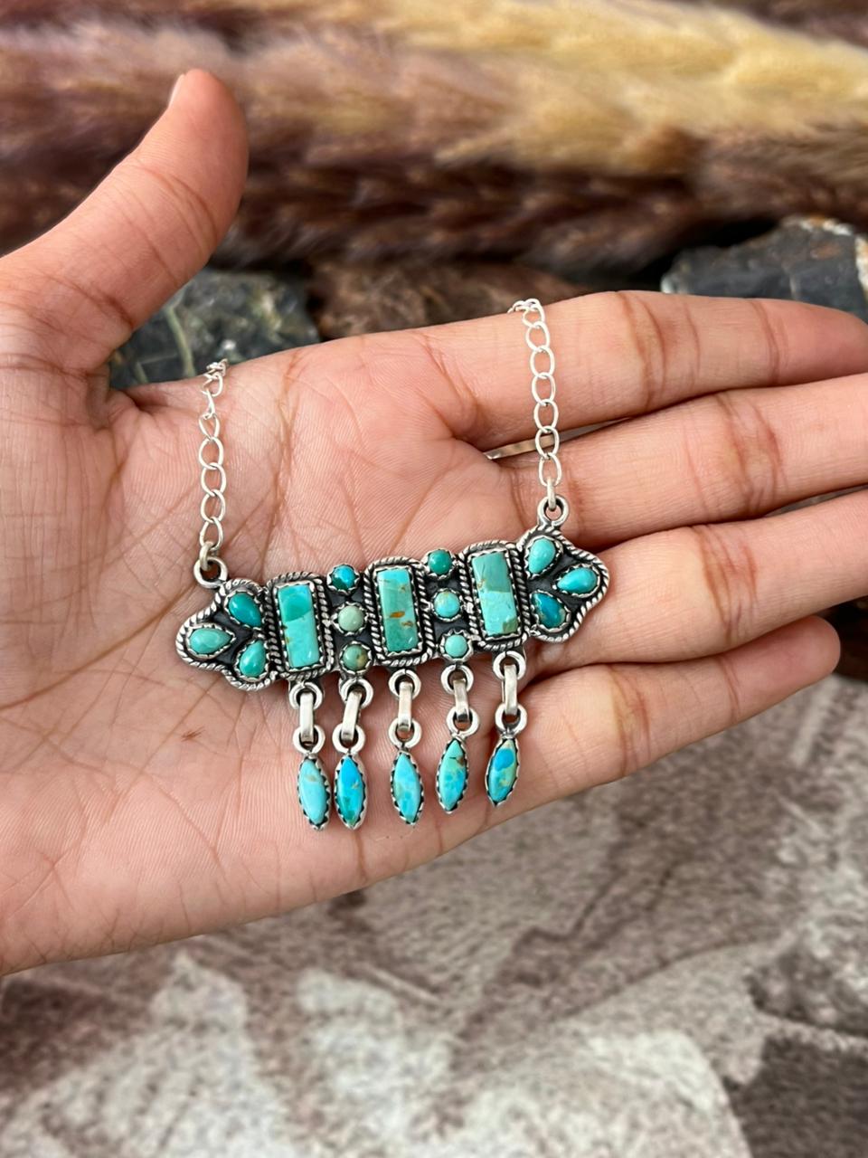 Handmade Sterling Silver Kingman Turquoise Necklace "Signed Nizhoni"