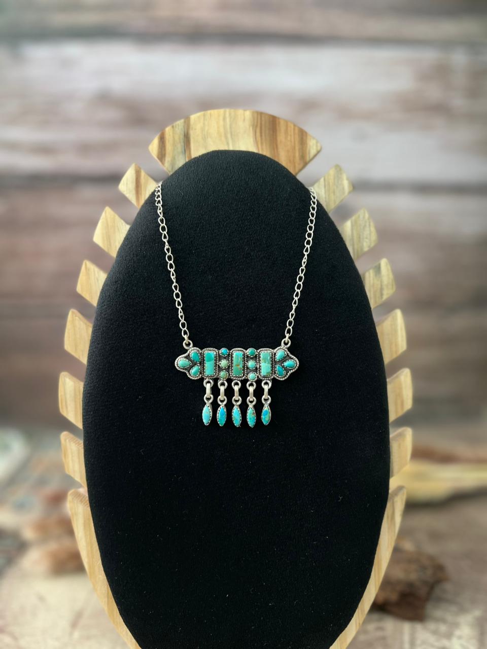 Handmade Sterling Silver Kingman Turquoise Necklace "Signed Nizhoni"